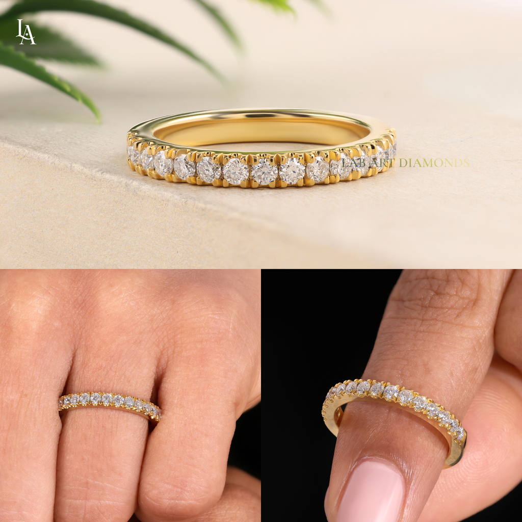 Round Cut Half Pave Eternity Band