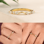 Vine Leaf Marquise Alternating Round Curved V Contour Band
