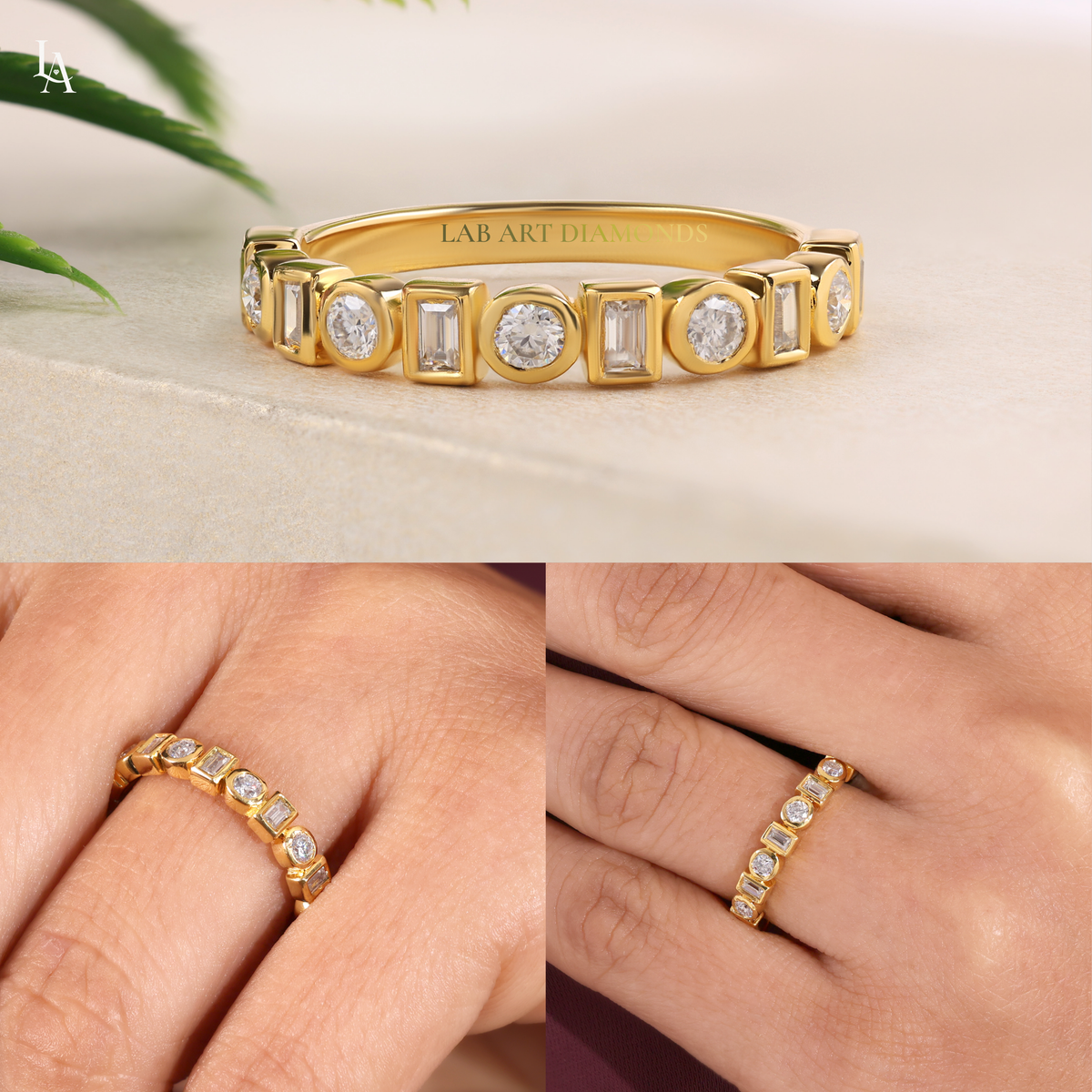 Bezel Set Lab Grown Diamond Half Eternity Band