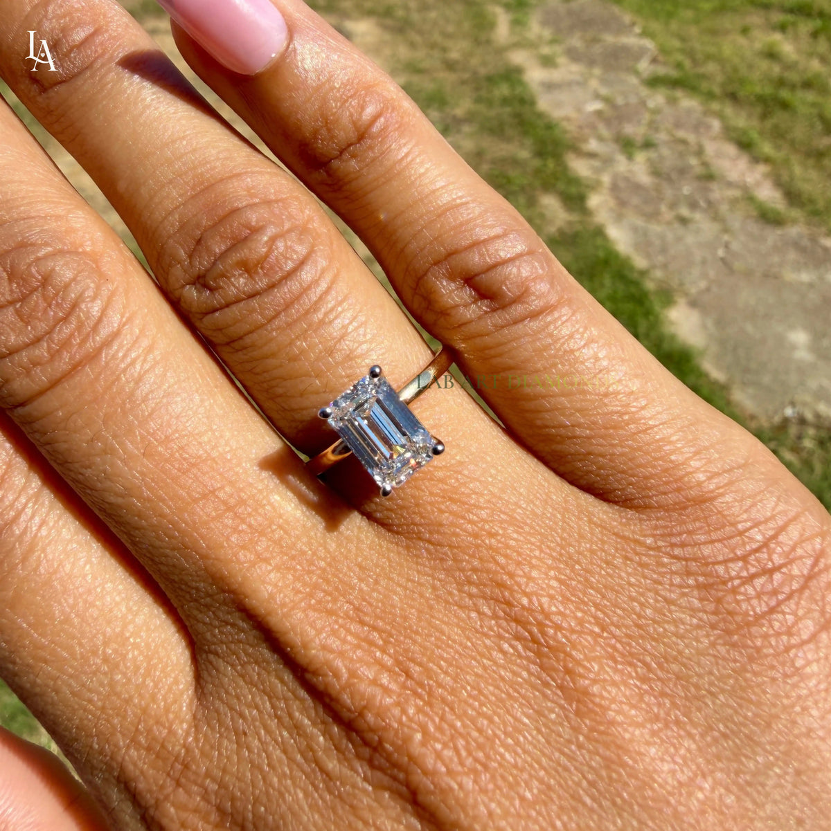 Elongated Emerald Cut Engagement Ring