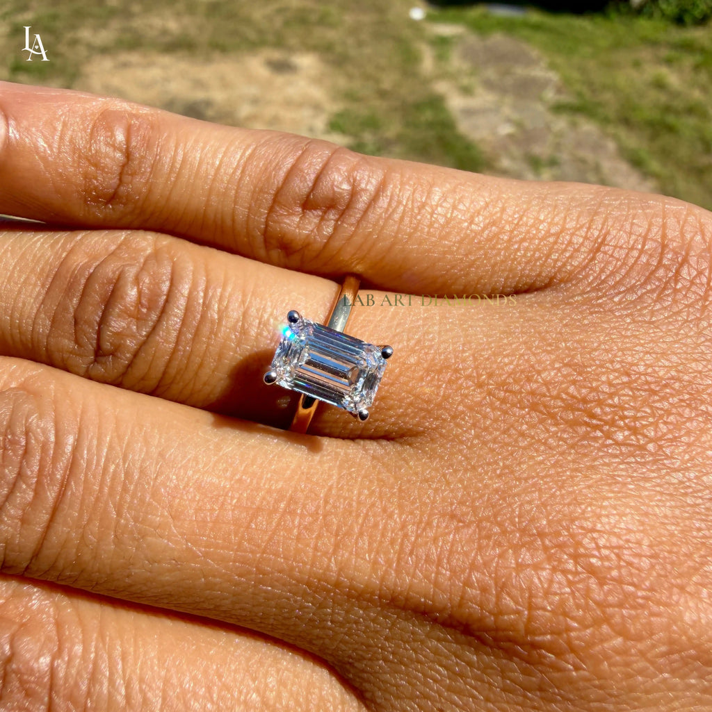 Elongated Emerald Cut Engagement Ring