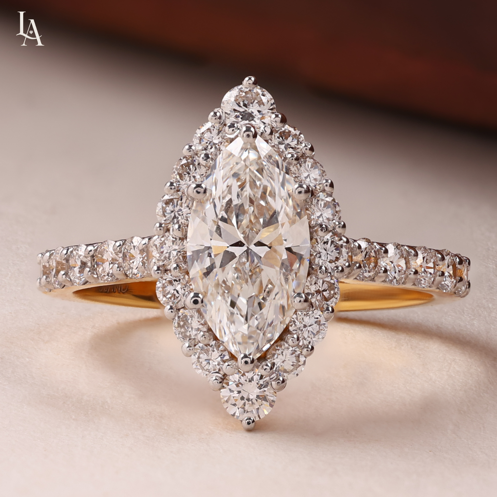 Marquise Cut Halo Engagement Ring