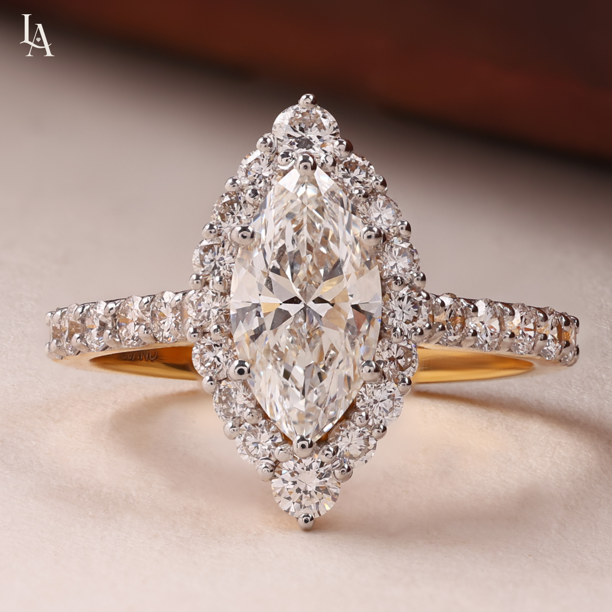 Marquise Cut Halo Engagement Ring
