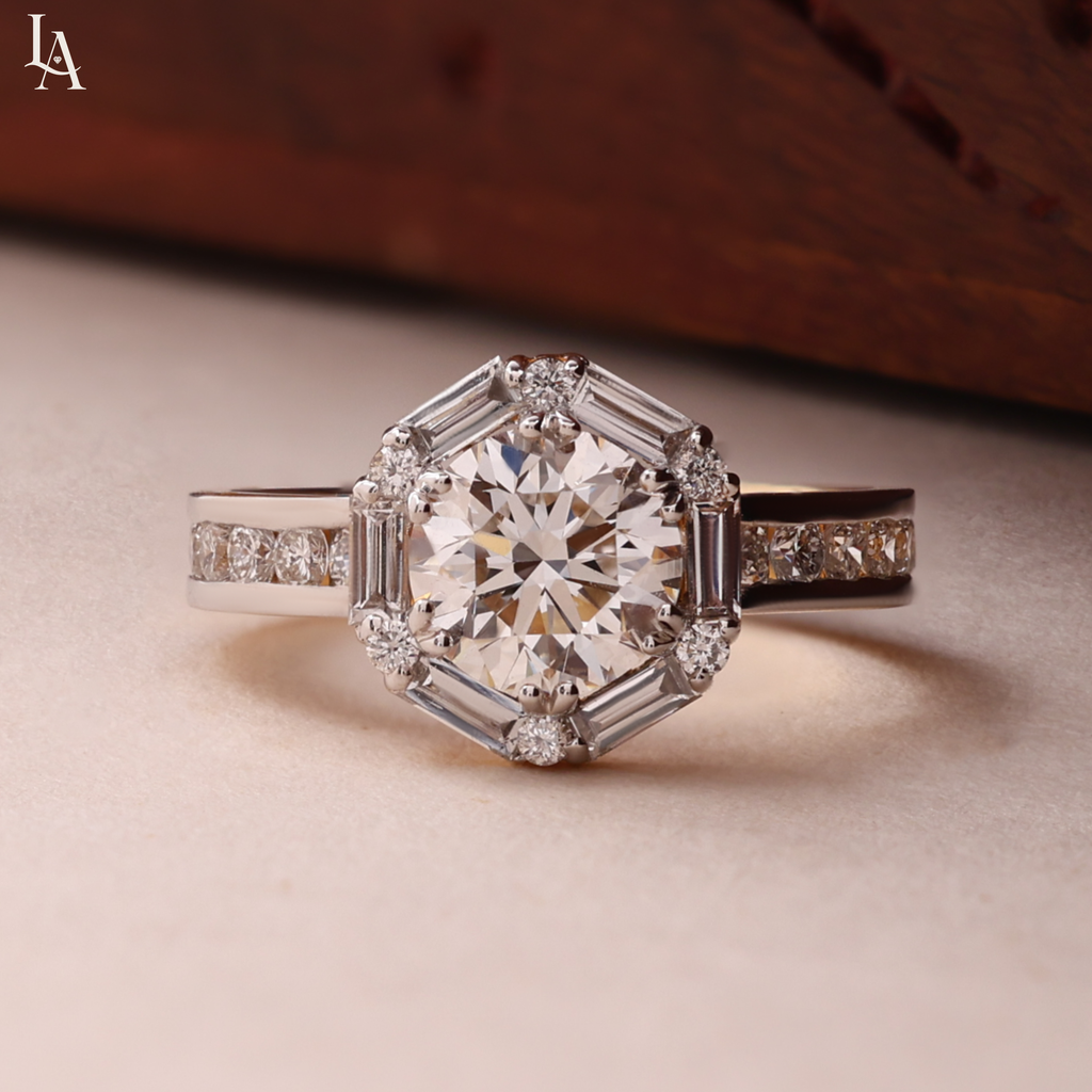 Round Cut Art Deco Halo Engagement Ring