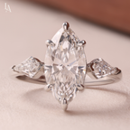 Marquise Cut 3 Stone Kite Side Art Deco Engagement Ring