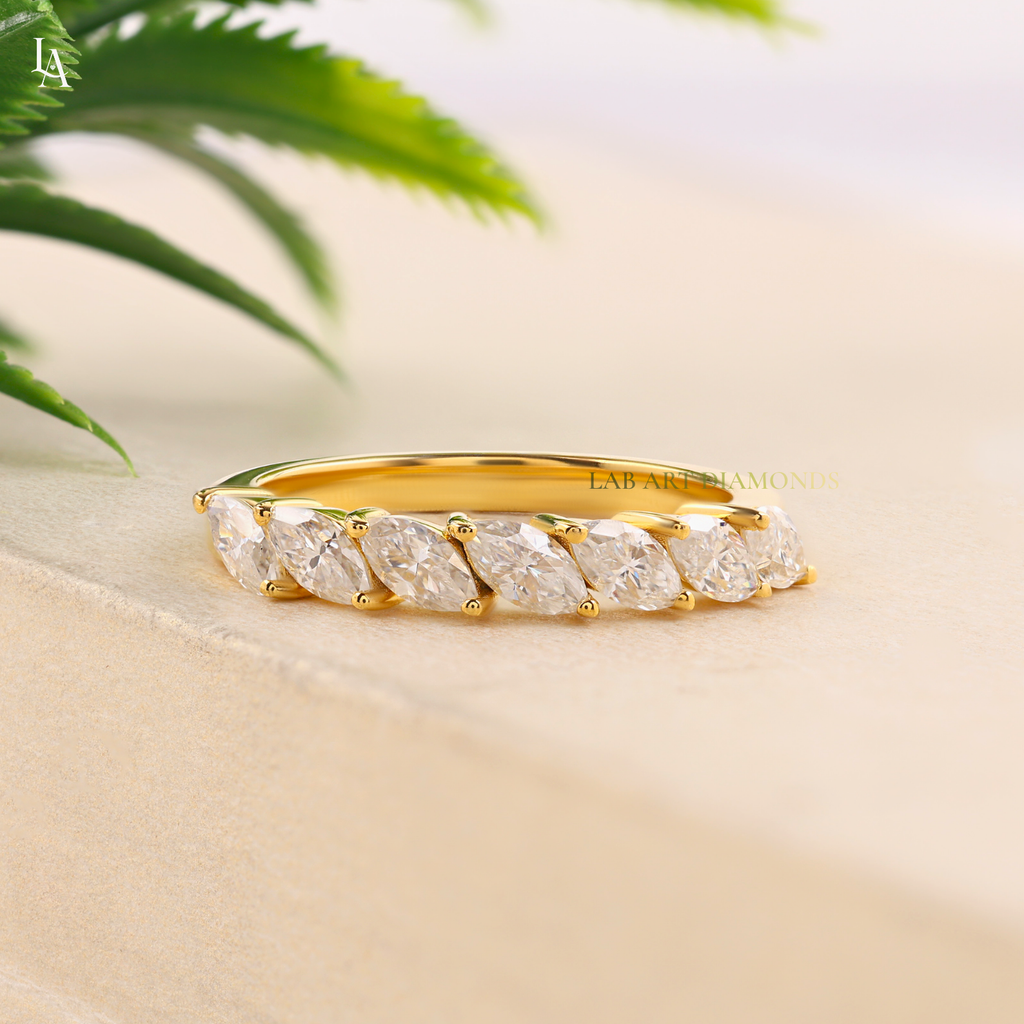 Slanted Leaf Marquise 7 Stone Half Eternity Band