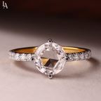 Round Rose Cut Hidden Halo Engagement Ring