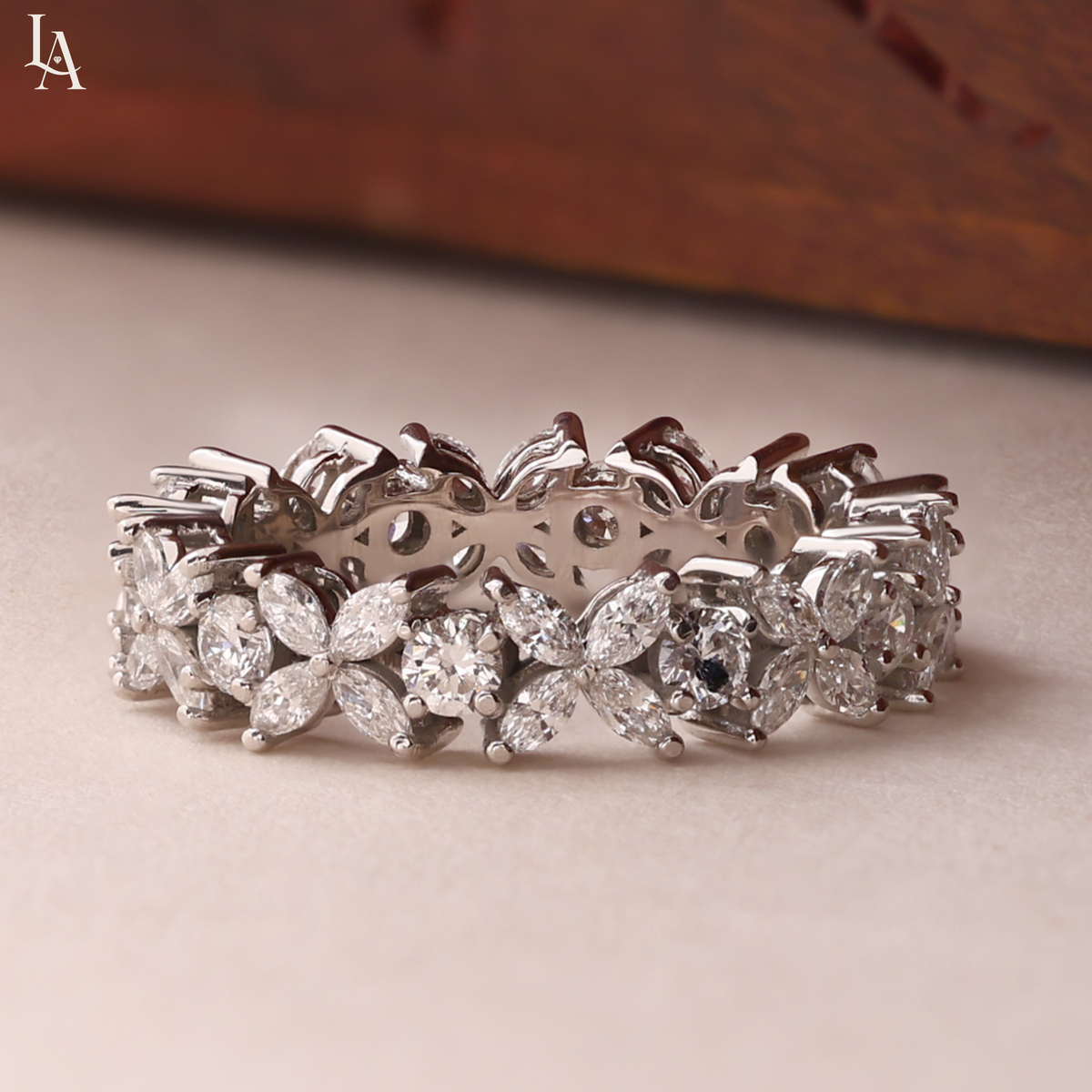 Marquise-Cut  Flower Eternity Band