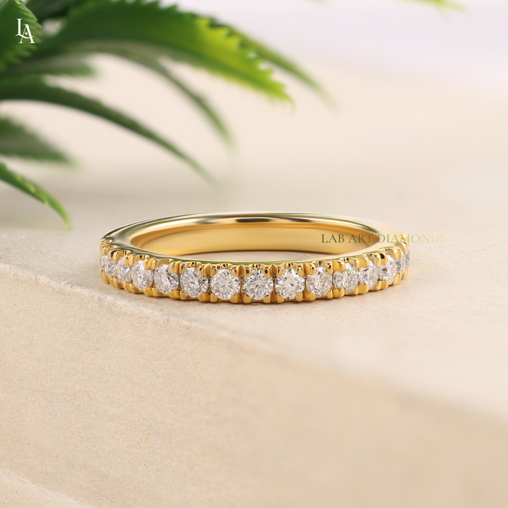 Round Cut Half Pave Eternity Band