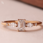 Emerald Cut Marquise Cluster Diamond Engagement Ring