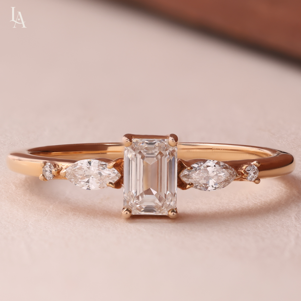 Emerald Cut Marquise Cluster Diamond Engagement Ring