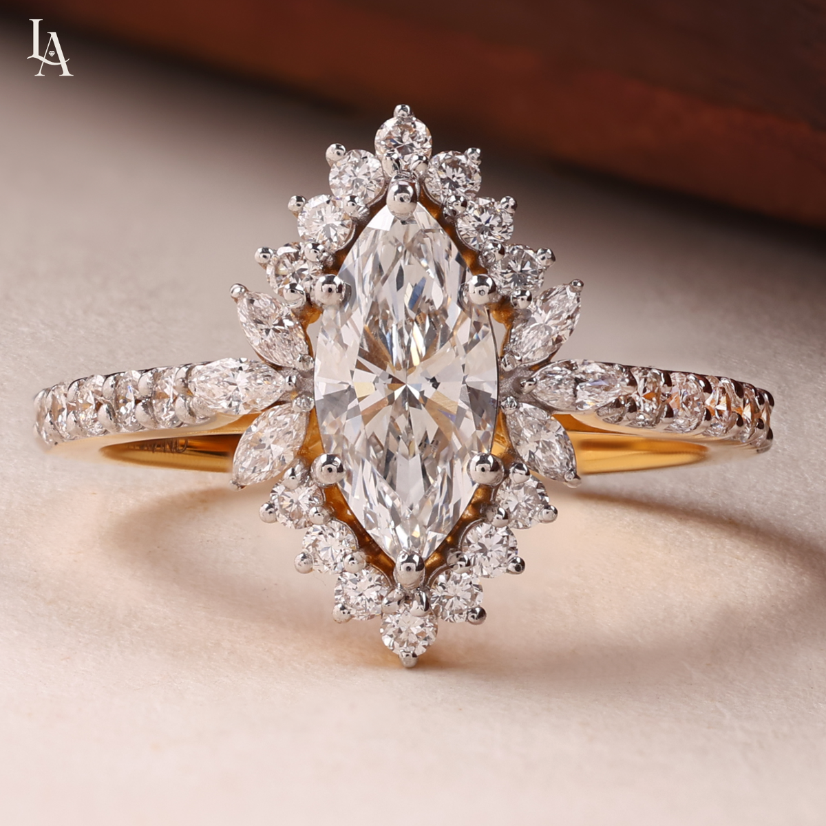 Marquise Cut Halo Engagement Ring