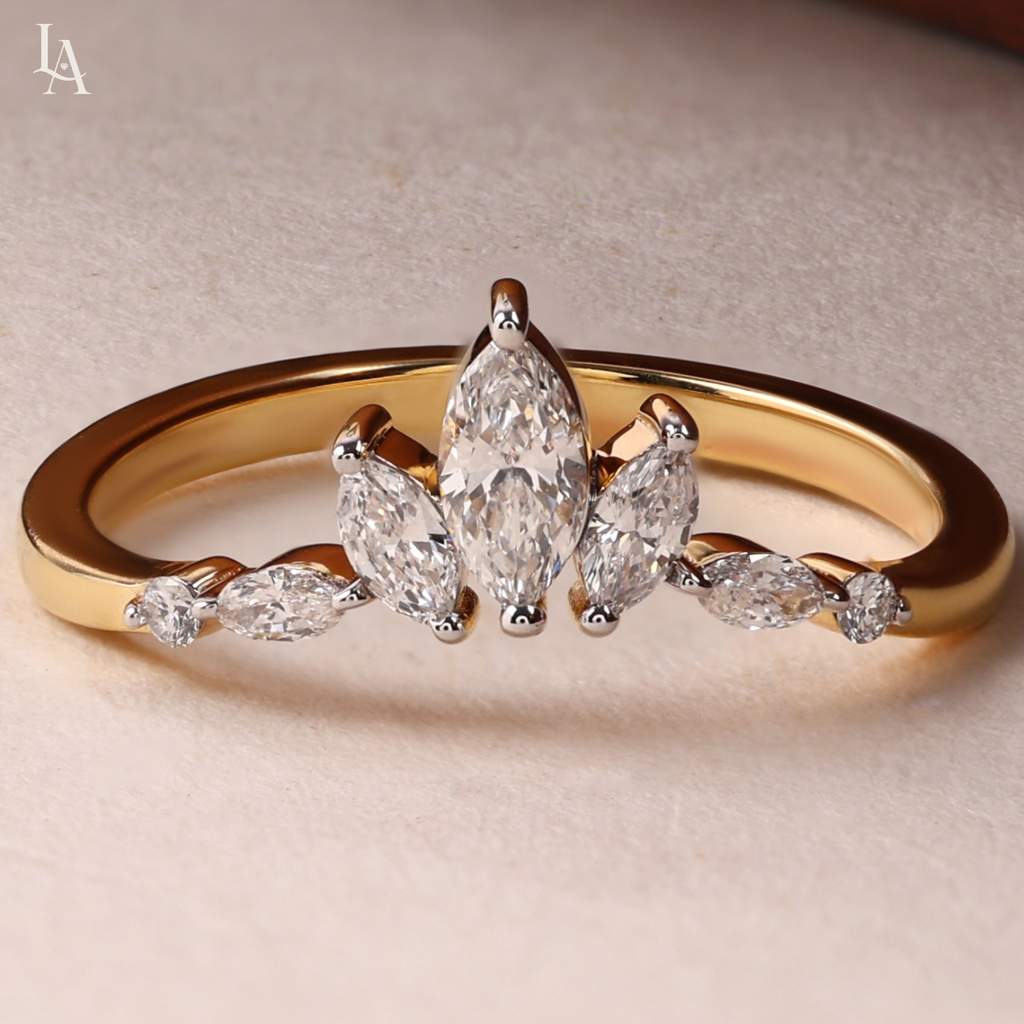 Curved Marquise Crown Wedding Band