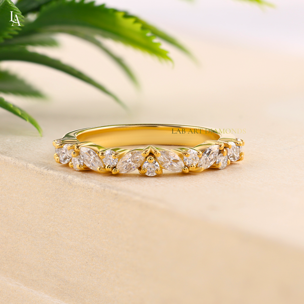 Marquise Cut Cluster Leaf Band