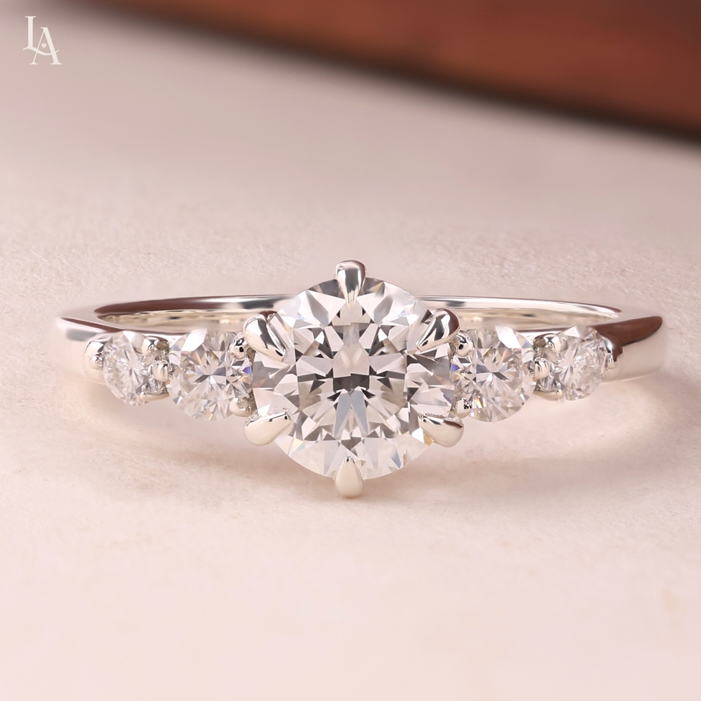Round Cut Cascading Side Stones Engagement Ring