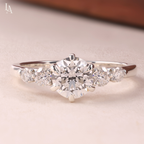 Round Cut Cascading Side Stones Engagement Ring