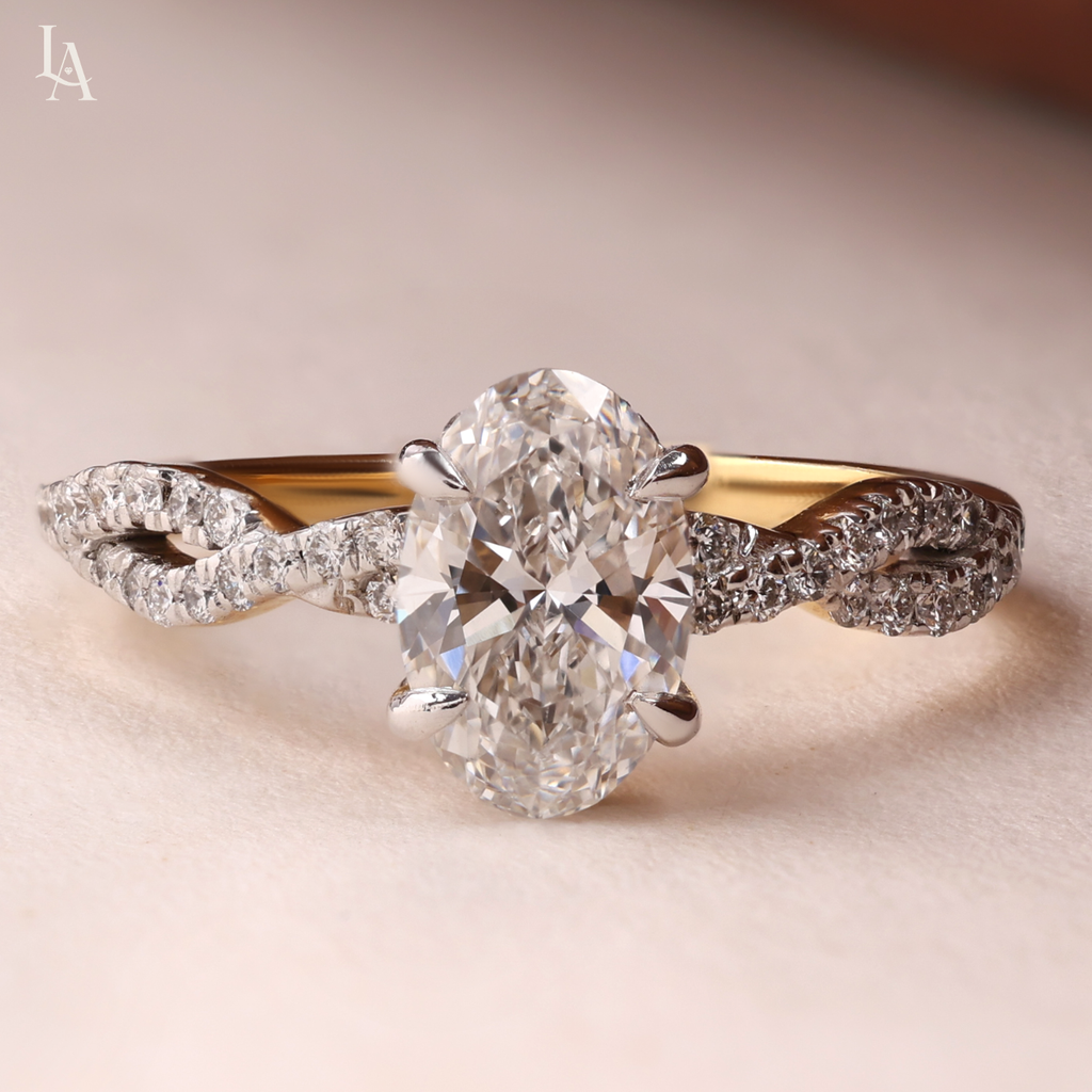 Oval Cut Hidden Halo Twisted Pave Band Engagement Ring