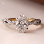 Oval Cut Hidden Halo Twisted Pave Band Engagement Ring