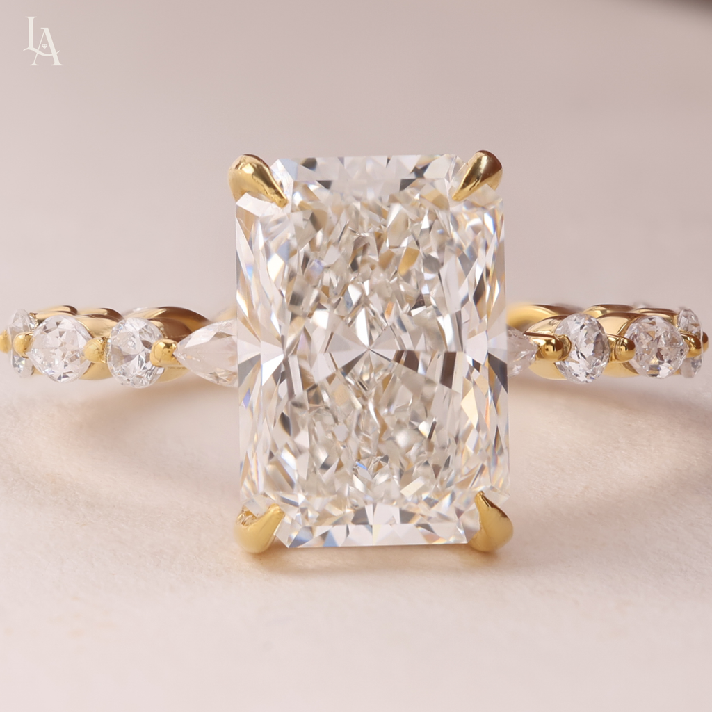 Radiant Cut Hidden Halo Marquise Eternity Engagement Ring