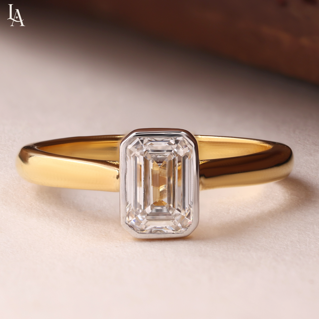 Emerald Cut Bezel Set Engagement Ring