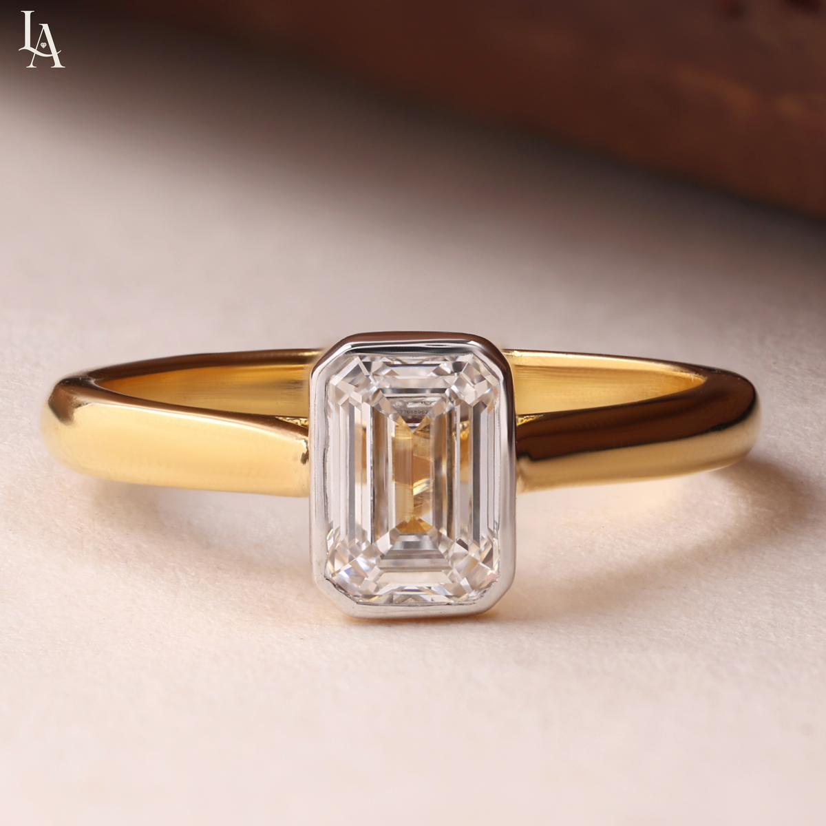 Emerald Cut Bezel Set Engagement Ring