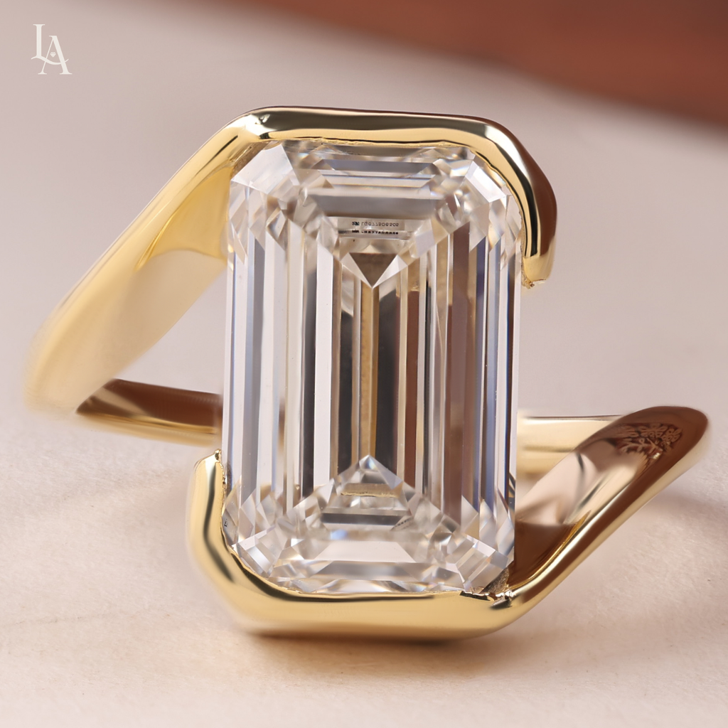 Emerald Cut Bezel Bypass Solitaire Ring