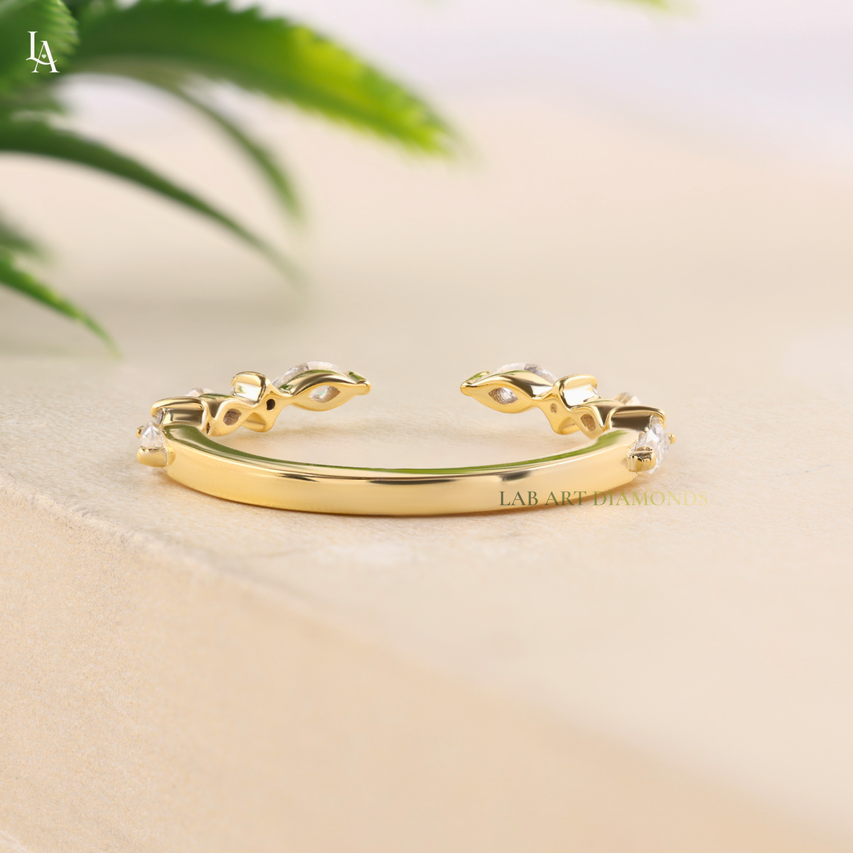Nature Inspired Marquise Leaf Vine Open Cuff Wedding Band