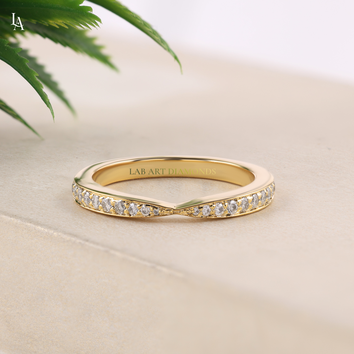 Pinched Tapered Pave Half Eternity Band