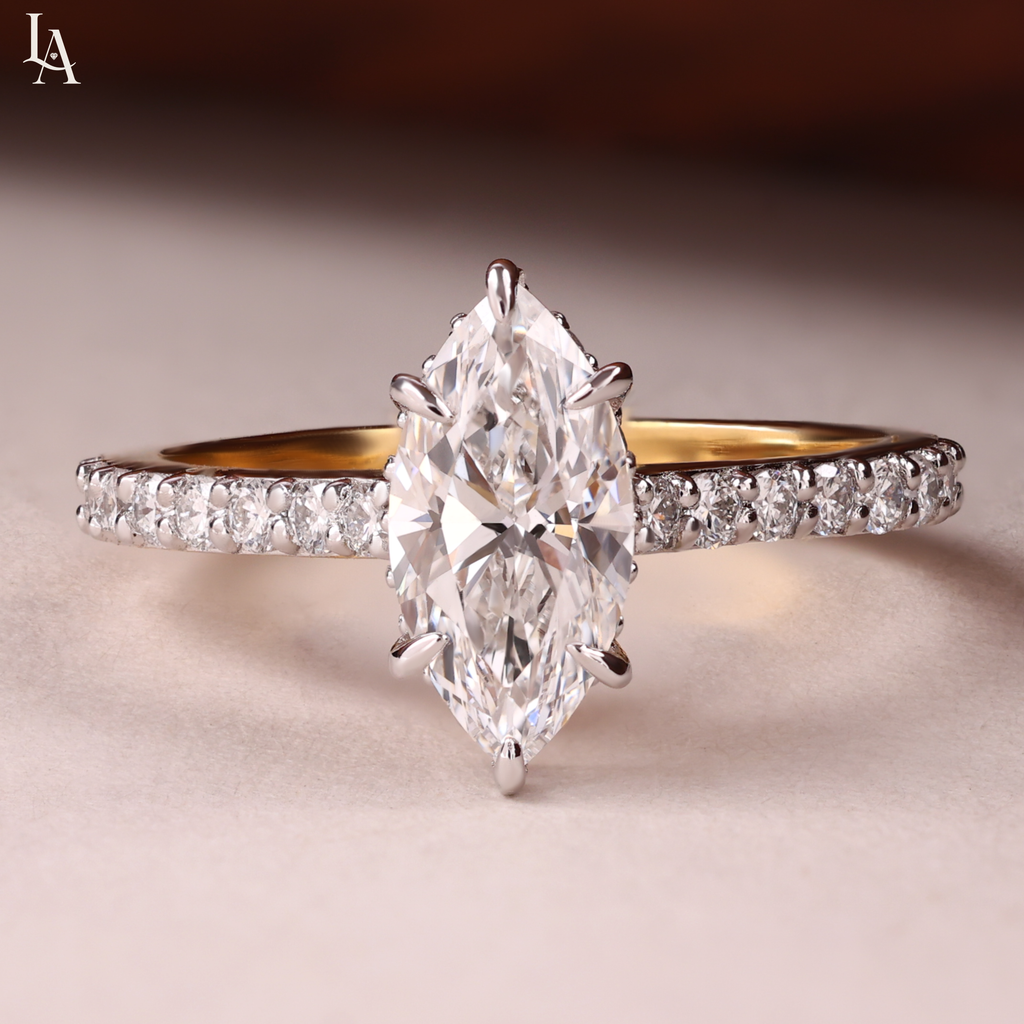 Marquise Cut Hidden Halo Engagement Ring