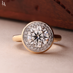 Round Cut Bezel Set Halo Engagement Ring