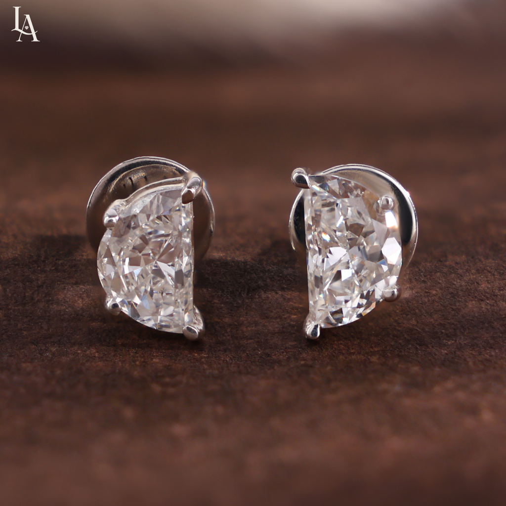 half Moon Cut Solitaire Stud Earrings