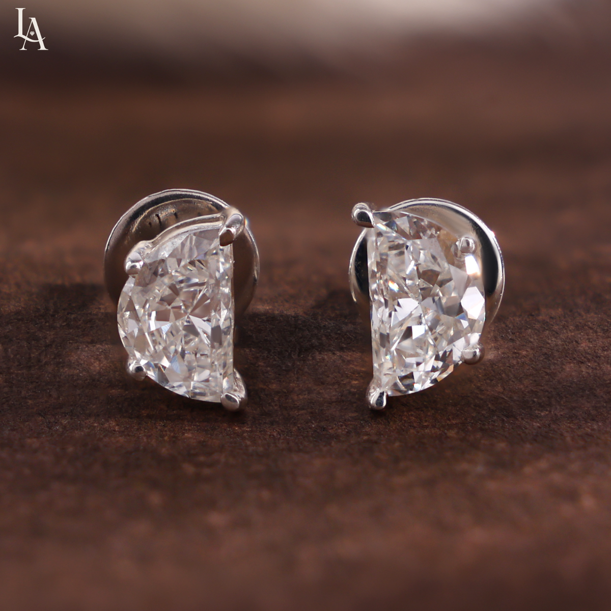 half Moon Cut Solitaire Stud Earrings
