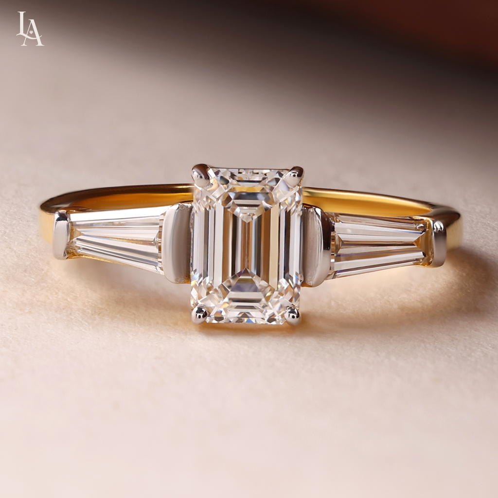 Emerald Cut Three Stone Engagement Ring