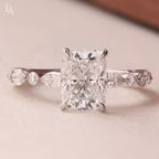 Cushion Cut Marquise Accent Solitaire Engagement Ring
