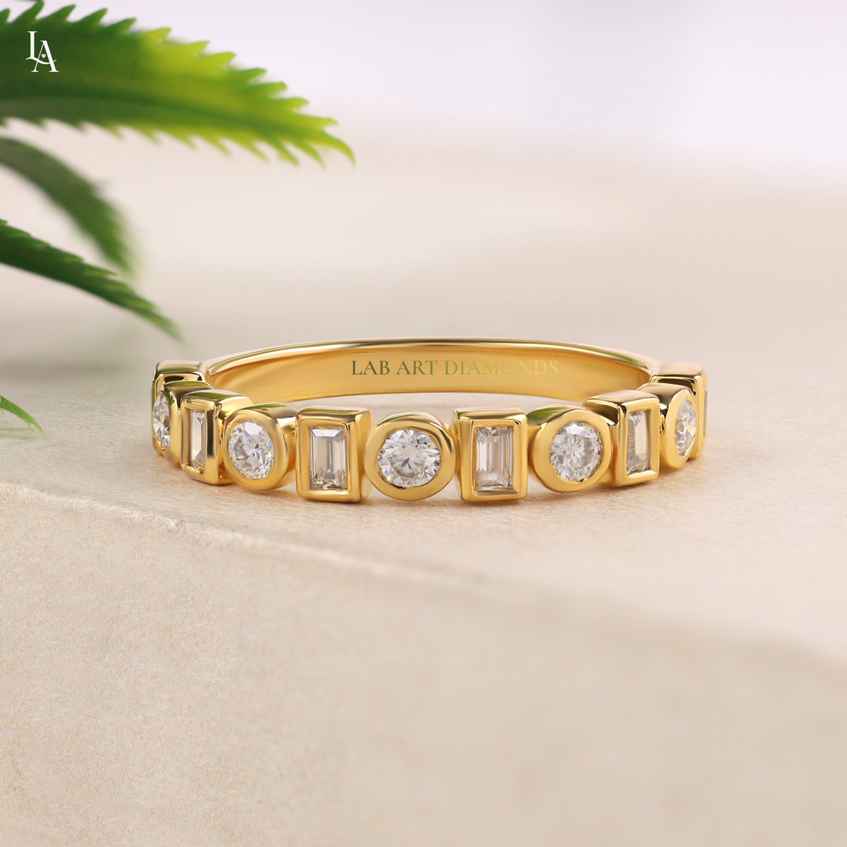 Bezel Set Lab Grown Diamond Half Eternity Band