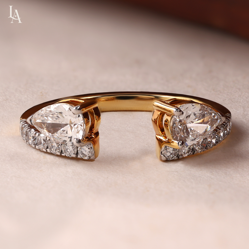 Pear Cut Open Cuff Toi et Moi Two Stone Ring