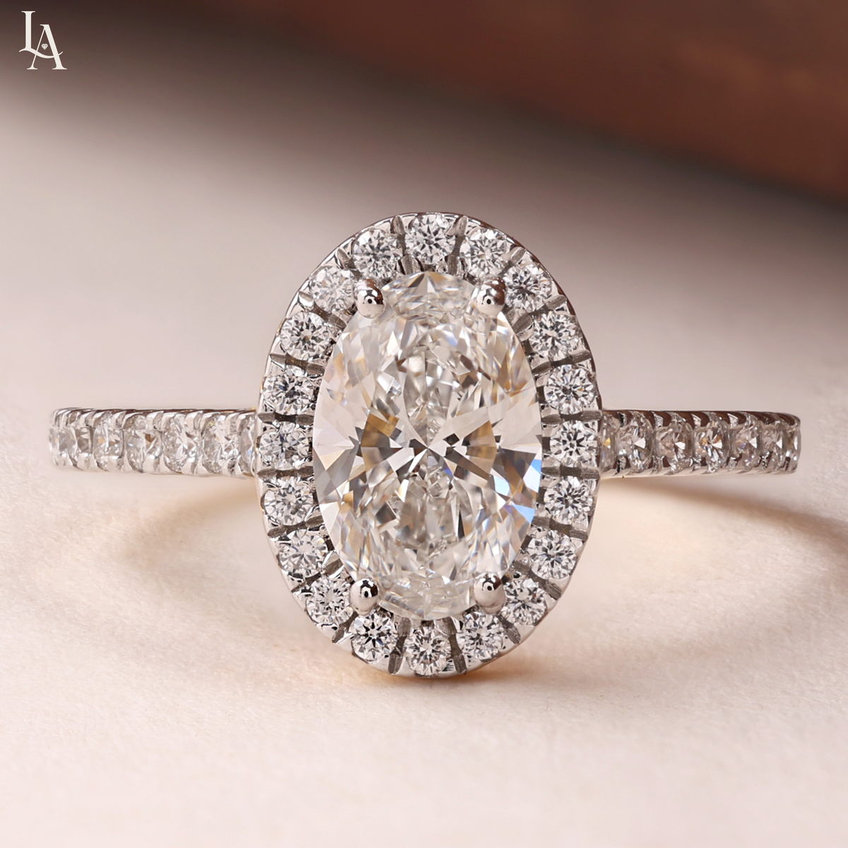 Oval Cut Halo Pave Band Wedding Ring