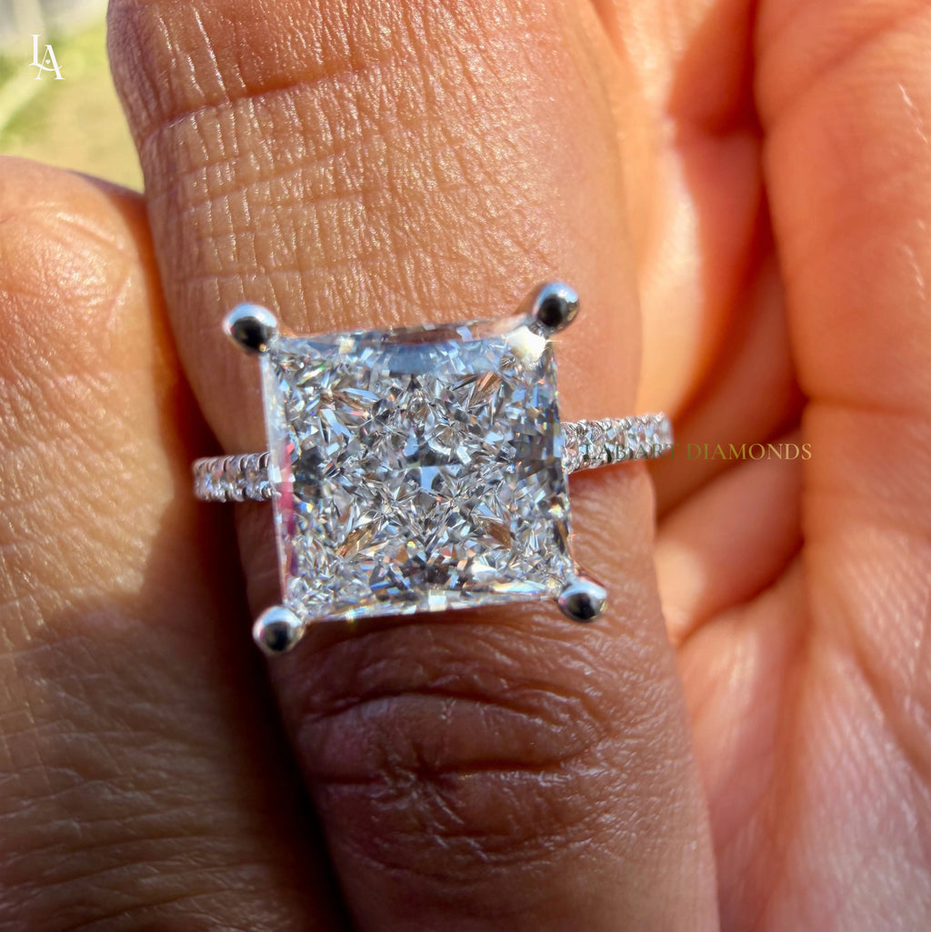 Princess Cut Pave Solitaire Engagement Ring