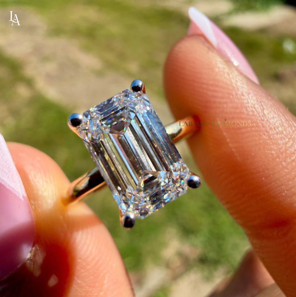 Elongated Emerald Cut Engagement Ring