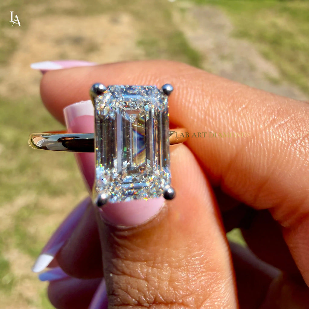 Elongated Emerald Cut Engagement Ring