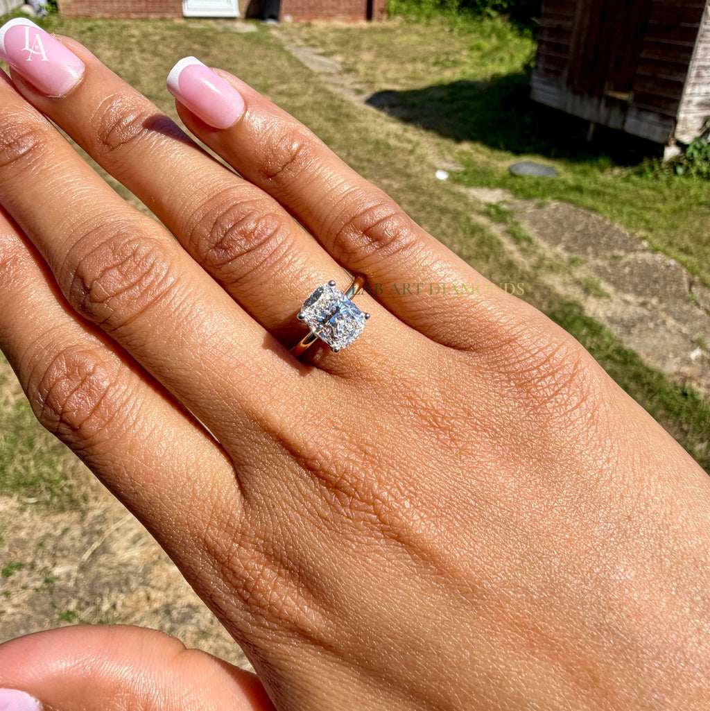 Cushion Cut Hidden Halo Engagement Ring