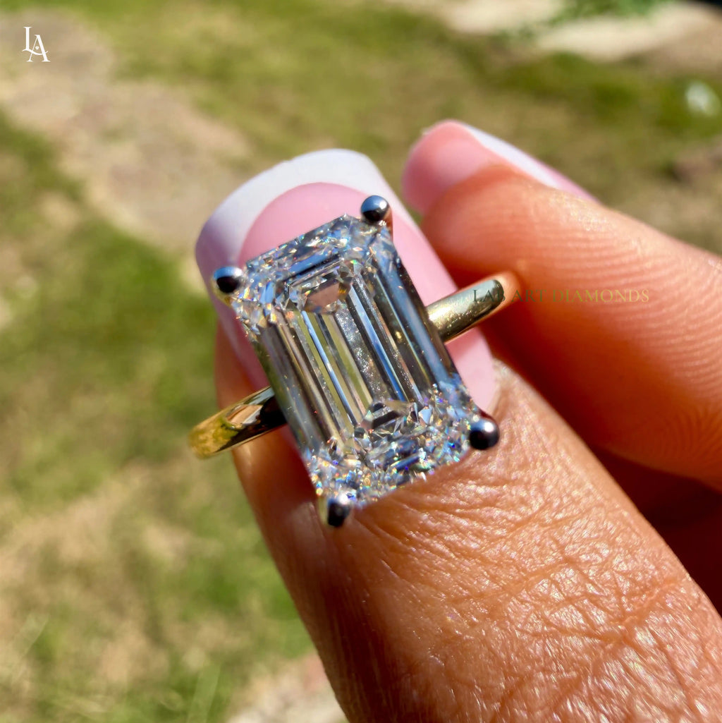 Elongated Emerald Cut Engagement Ring