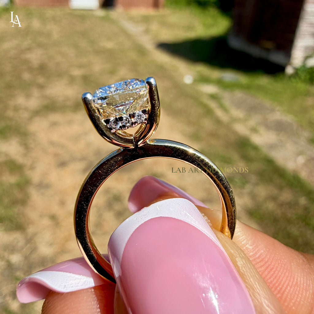 Cushion Cut Hidden Halo Engagement Ring