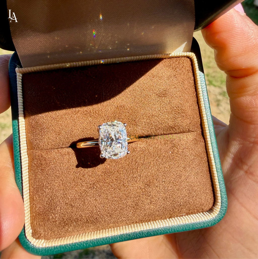 Cushion Cut Hidden Halo Engagement Ring
