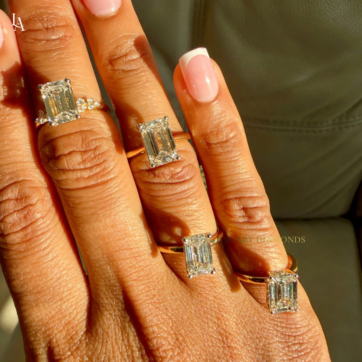 Emerald Cut Floral Side Stone Engagement Ring