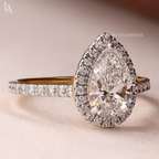 Pear Cut Halo Pave Band Engagement Ring