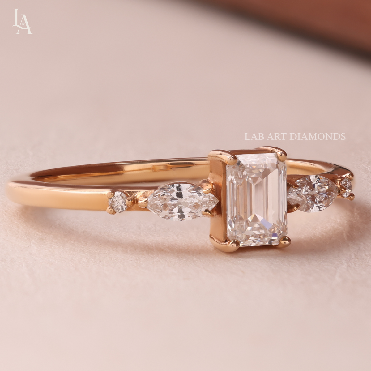 Emerald Cut Marquise Cluster Diamond Engagement Ring
