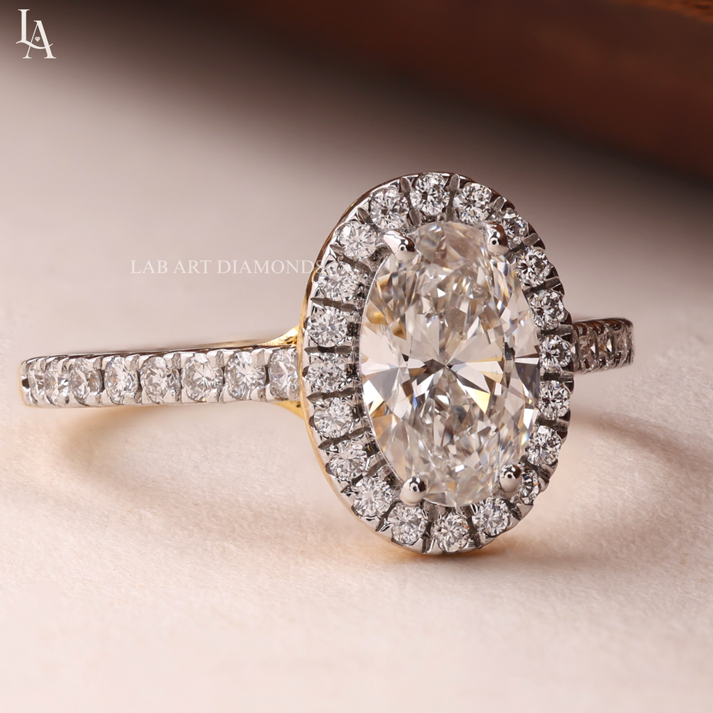 Oval Cut Halo Pave Band Wedding Ring