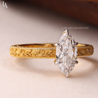 Marquise Cut Vintage Hand Engraved Solitaire Engagement Ring