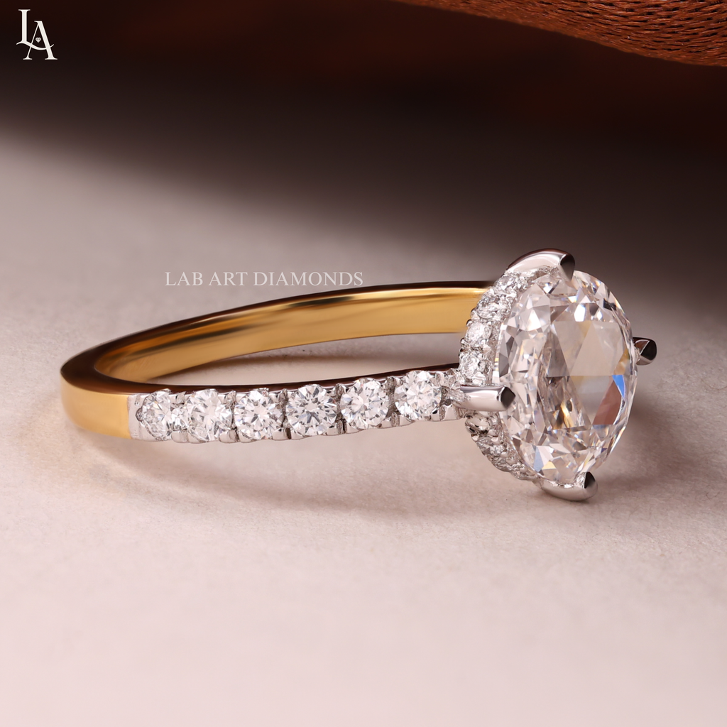 Round Rose Cut Hidden Halo Engagement Ring